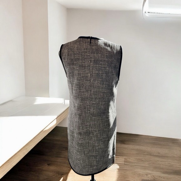 Theory Sleeveless Hi Crew Neck Dress Size 8 Black Tweed Canvas Mini $395 Retail - Picture 3 of 9
